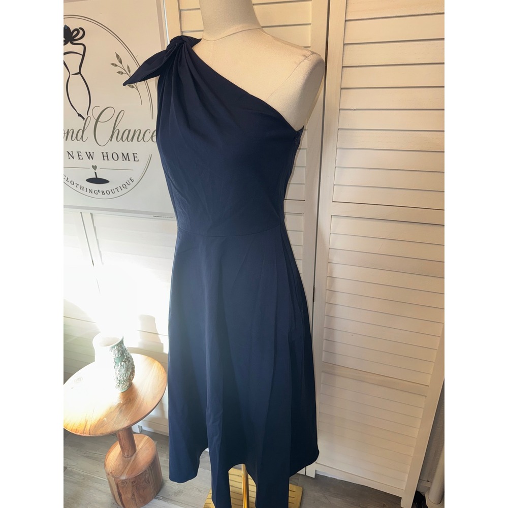 Kate Spade Midi Dress Women Navy Blue One Shoulder Bow Detail Size 8 - Picture 4 of 9